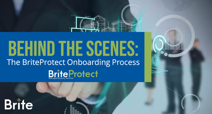 Blog graphic with image of people and processes with title "Behind the scenes: The BriteProtect Onboarding Process"